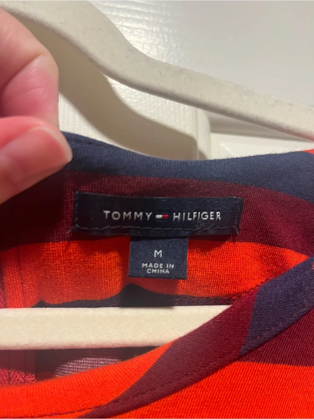 Tommy Hilfiger Striped Orange, Maroon, and Navy Short-Sleeve T-Shirt Mini Dress